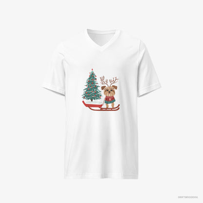 Yorkshire Terrier Pulling a Festive Tree on a Sled White T-Shirt