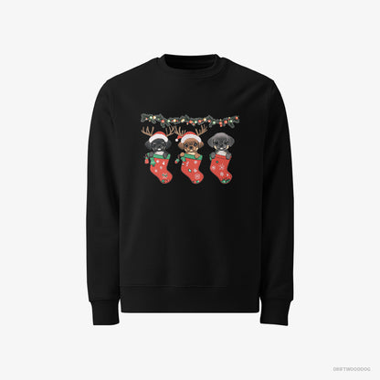 Pug Puppies in Christmas Stockings Black Sweatshirt