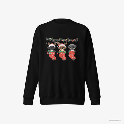 Pug Puppies in Christmas Stockings Black Sweatshirt