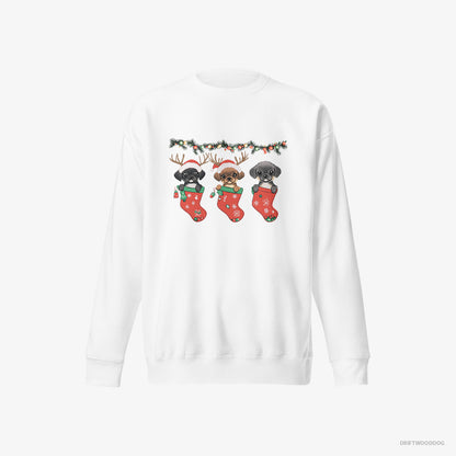 Pug Puppies in Christmas Stockings White Sweatshirt