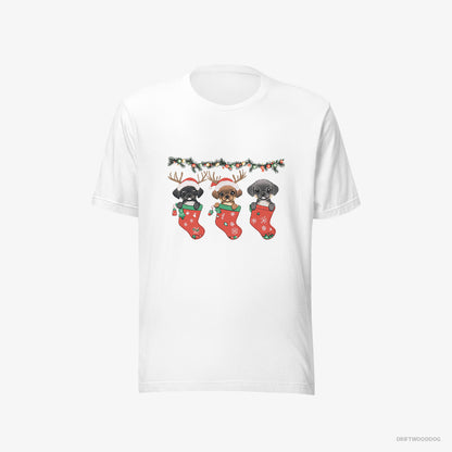 Pug Puppies in Christmas Stockings White T-Shirt