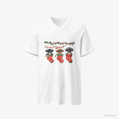 Pug Puppies in Christmas Stockings White T-Shirt