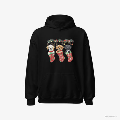 Labrador Retriever Puppies Cuddled in Christmas Stockings Black Hoodie