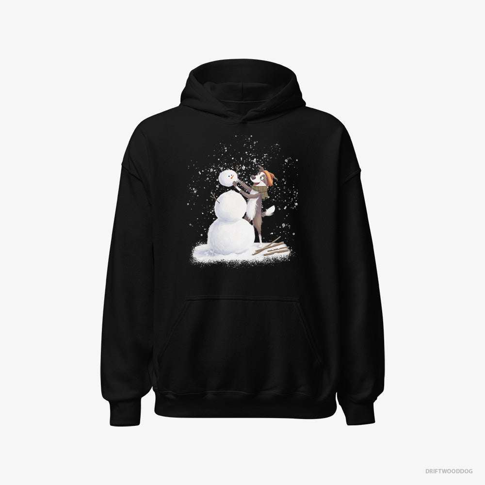 Border Collie Hoodie – Women Black Hoodie Classic – Forming a Snowman (on White Background)