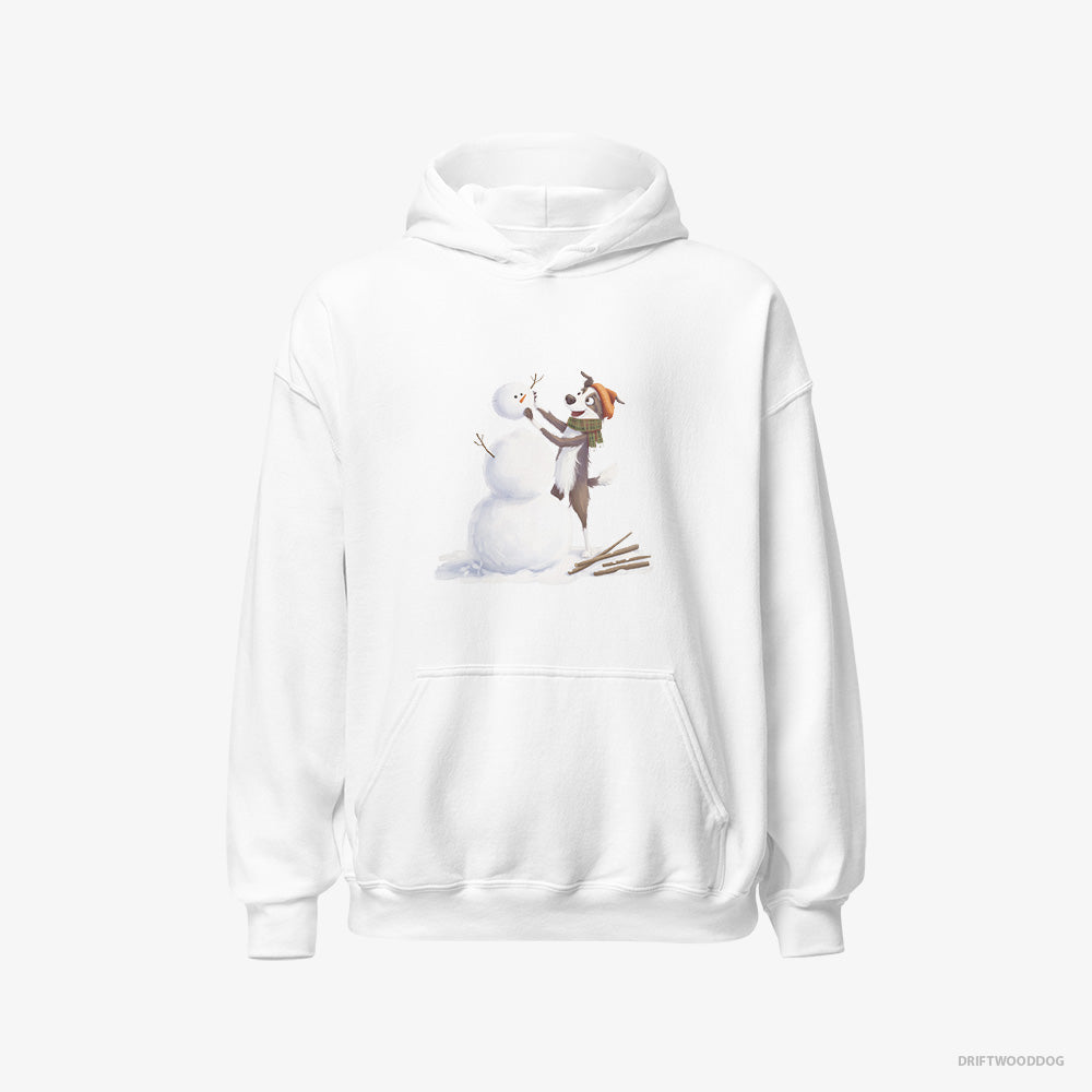 Border Collie Hoodie – Men White Hoodie Classic – Forming a Snowman (on White Background)