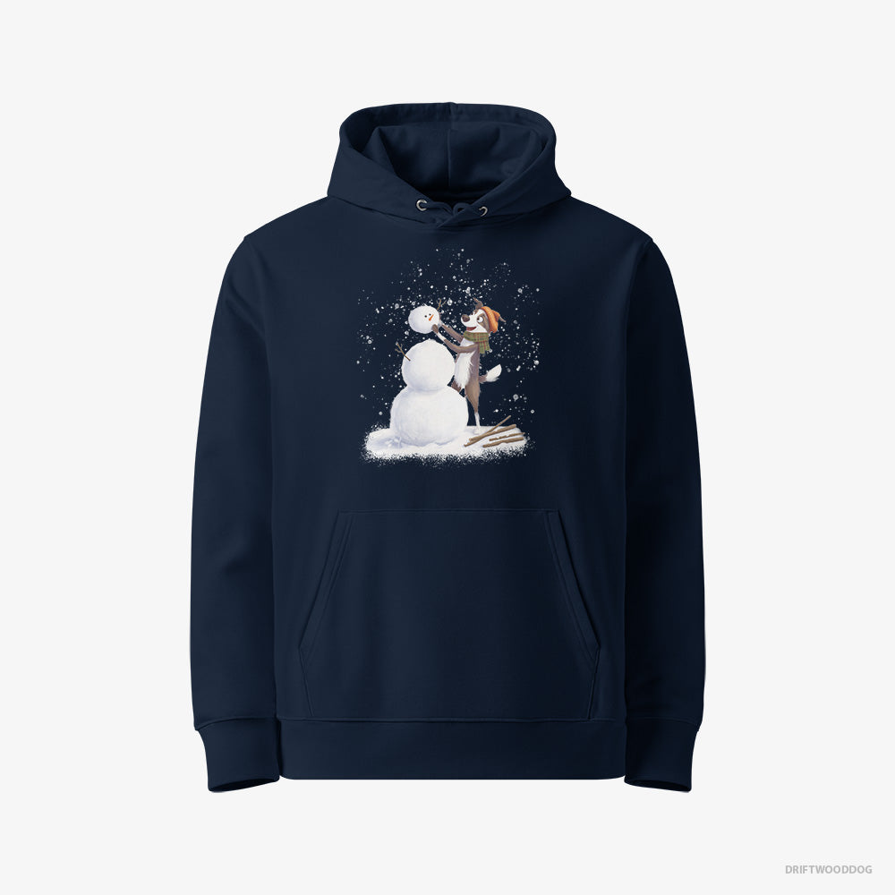 Border Collie Hoodie – Women Navy Hoodie Eco-Friendly – Forming a Snowman (on White Background)