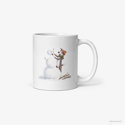 Border Collie Forming a Snowman White Mug