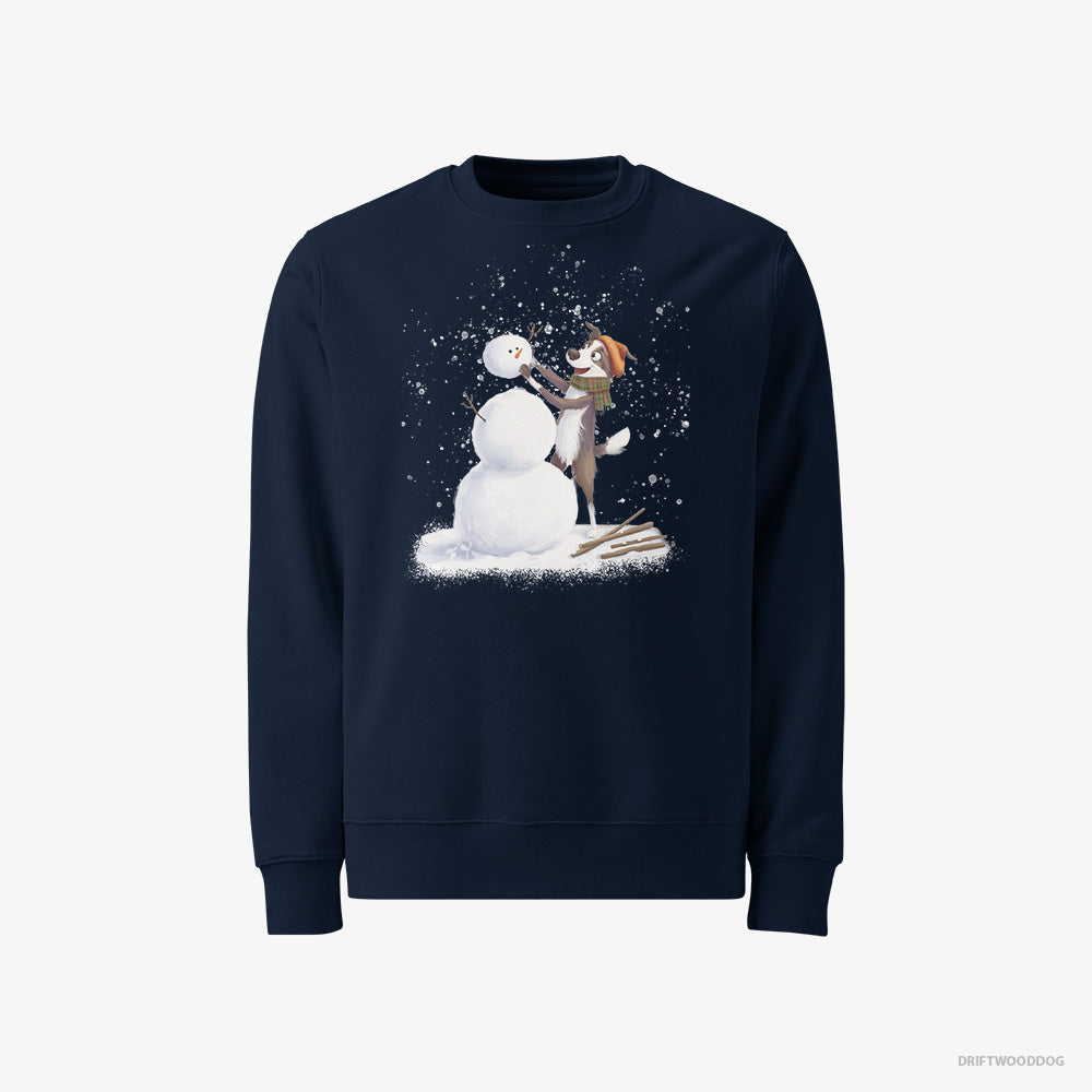 Border Collie Sweatshirt – Men Navy Sweatshirt Classic – Forming a Snowman (on White Background)