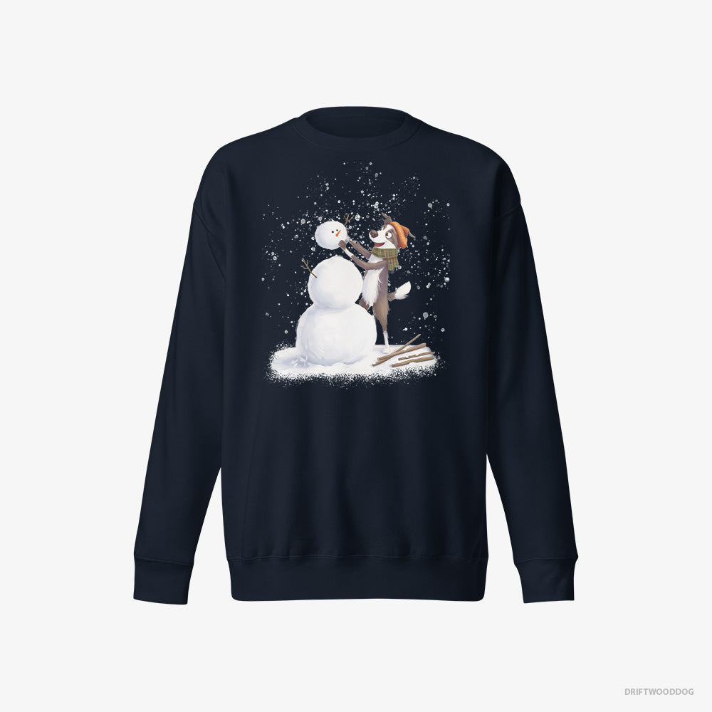 Border Collie Sweatshirt – Men Navy Sweatshirt Eco-Friendly – Forming a Snowman (on White Background)