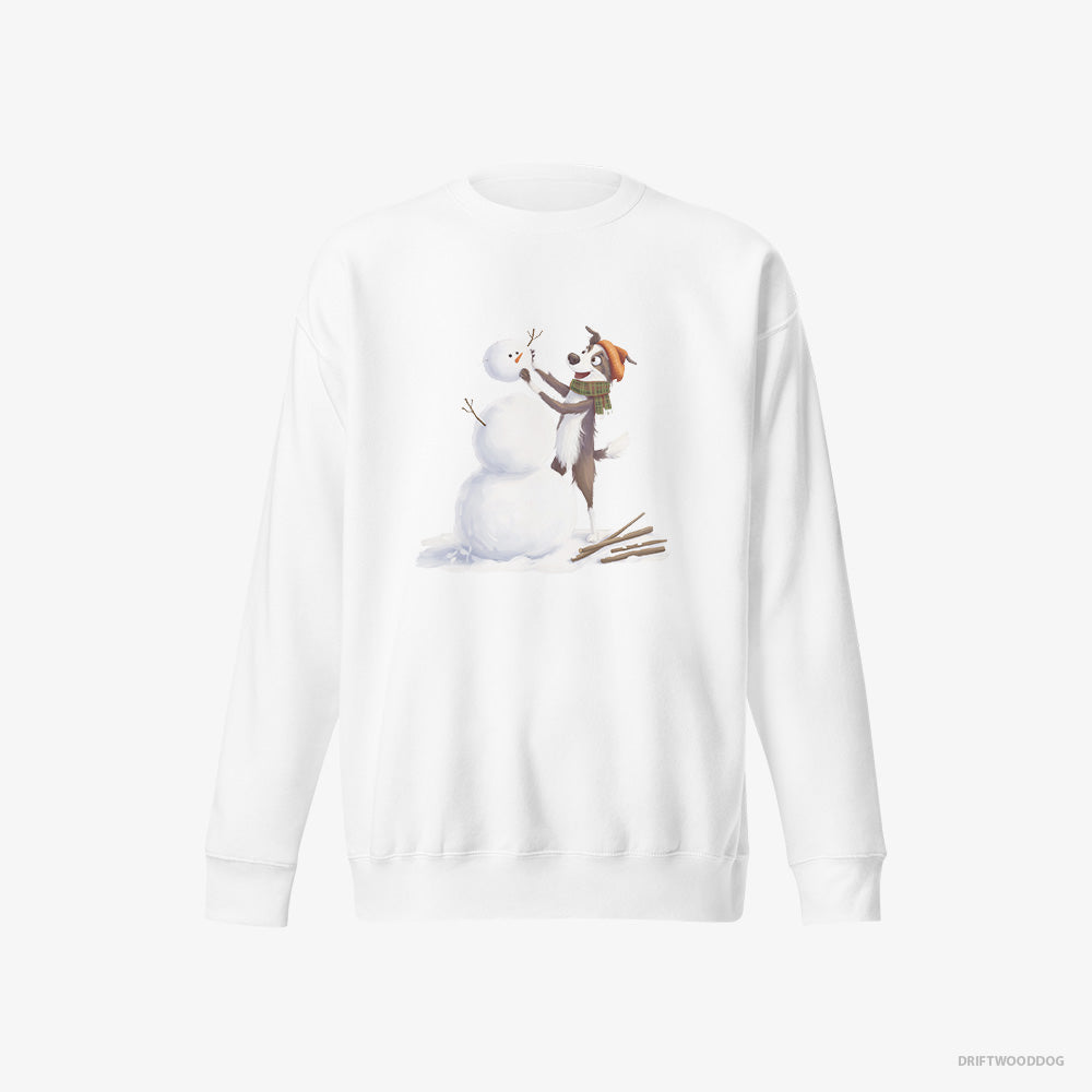 Border Collie Sweatshirt – Men White Sweatshirt Eco-Friendly – Forming a Snowman (on White Background)