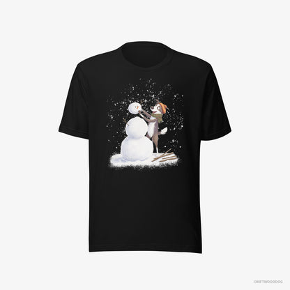 Border Collie T-Shirt – Men Black T-Shirt Eco-Friendly – Forming a Snowman (on White Background)