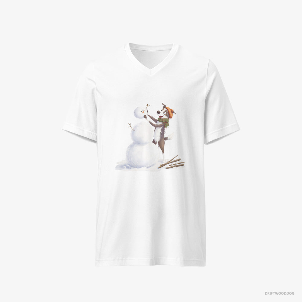 Border Collie Forming a Snowman V-Neck T-Shirt