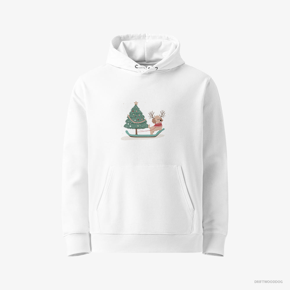 Small Poodle with a Christmas Tree on a Sled – Men's Hoodie White Eco – Eco-Friendly