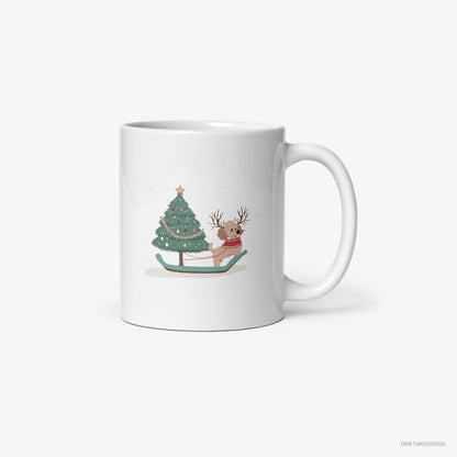 Poodle with a Christmas Tree on a Sled White Mug