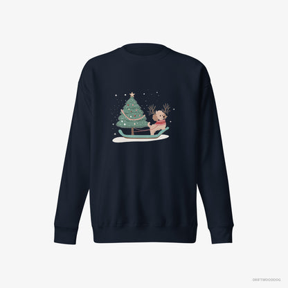 Poodle with a Christmas Tree on a Sled Navy Sweatshirt