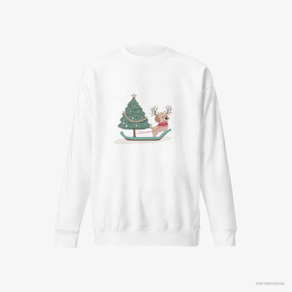 Poodle with a Christmas Tree on a Sled White Sweatshirt