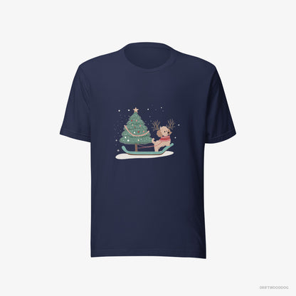 Poodle with a Christmas Tree on a Sled Navy T-Shirt