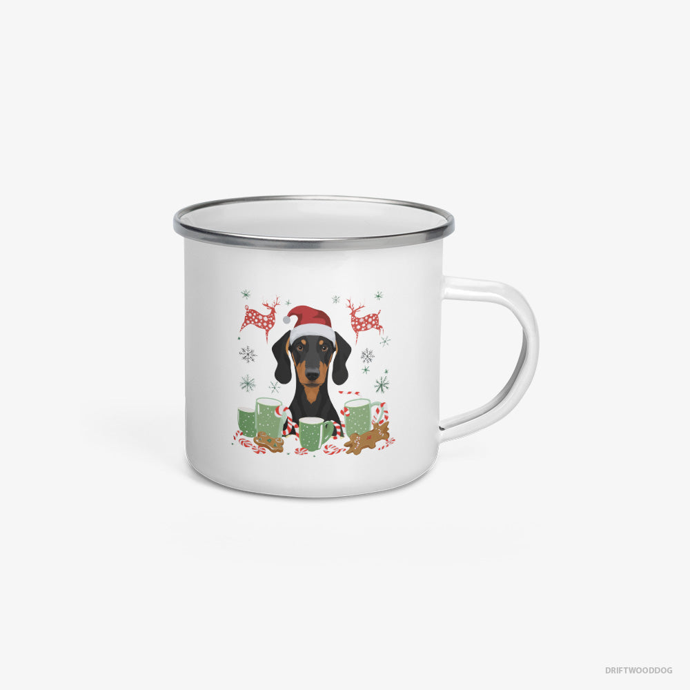 Dobermann in a Winter Holiday Theme Enamel Mug