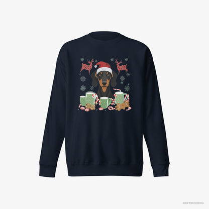 Dobermann in a Winter Holiday Theme Navy Sweatshirt