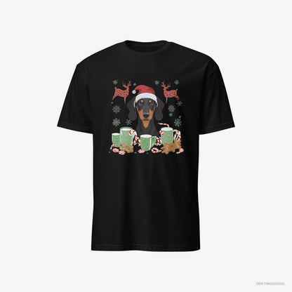 Dobermann in a Winter Holiday Theme Black T-Shirt