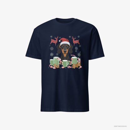 Dobermann in a Winter Holiday Theme Navy T-Shirt