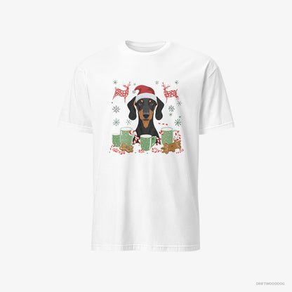 Dobermann T-Shirt – Men White T-Shirt Classic – in a Winter Holiday Theme (on White Background)