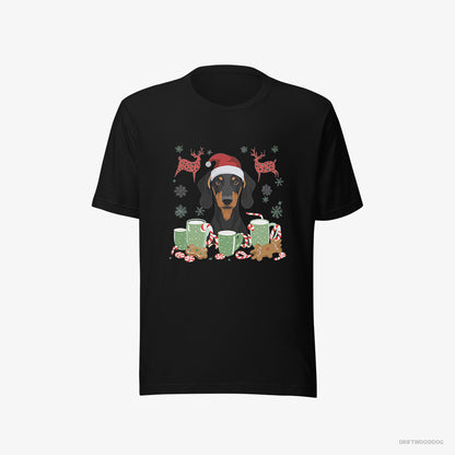 Dobermann in a Winter Holiday Theme Black T-Shirt