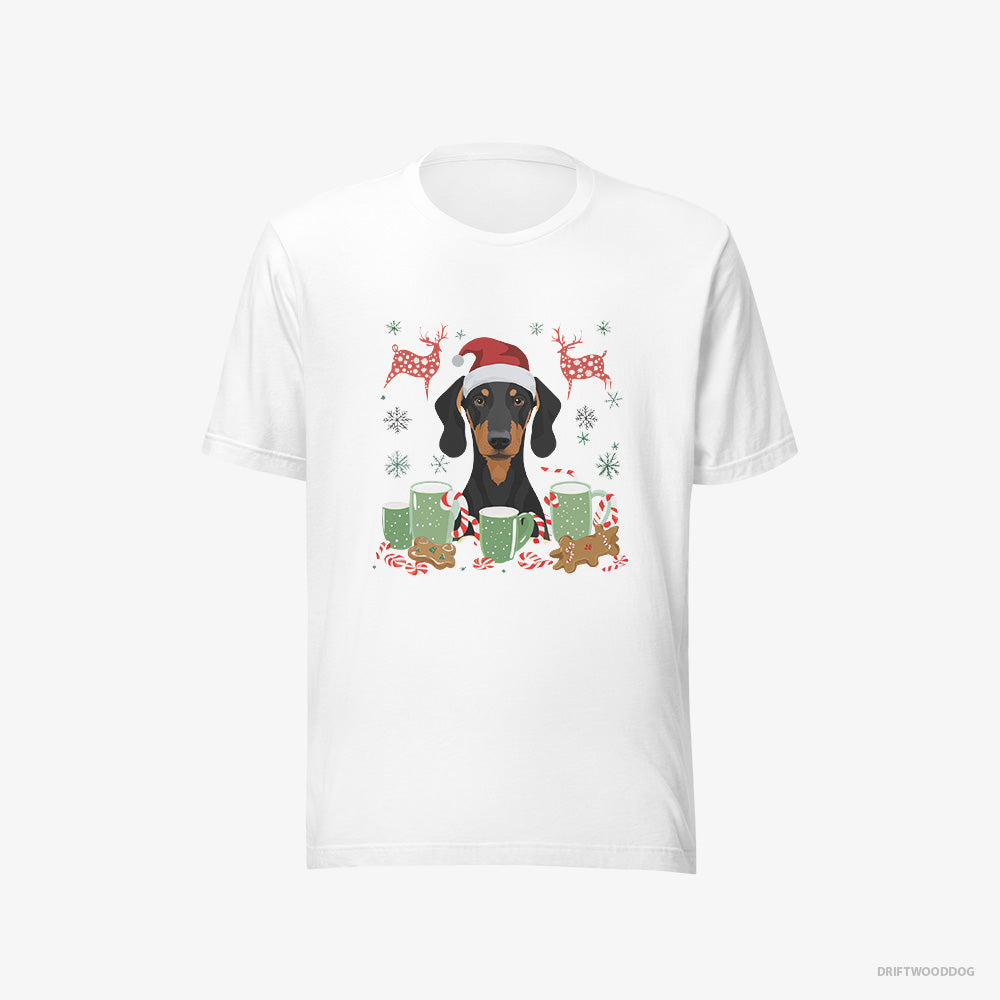 Dobermann T-Shirt – Men White T-Shirt Eco-Friendly – in a Winter Holiday Theme (on White Background)