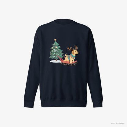 Labrador Retriever Towing a Christmas Tree on a Sled Navy Sweatshirt