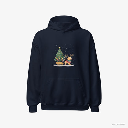 Golden Retriever Carrying a Tree on a Sled Navy Hoodie