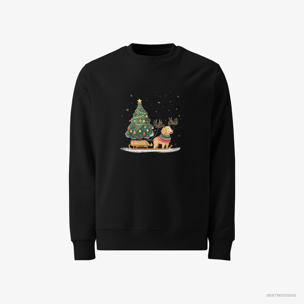 Golden Retriever Sweatshirt – Men Black Sweatshirt Classic – Carrying a Tree on a Sled (on White Background)