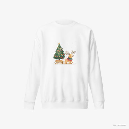 Golden Retriever Carrying a Tree on a Sled White Sweatshirt