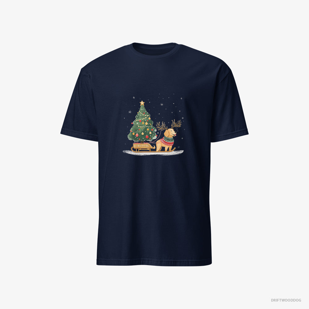 Golden Retriever T-Shirt – Men Navy T-Shirt Classic – Carrying a Tree on a Sled (on White Background)