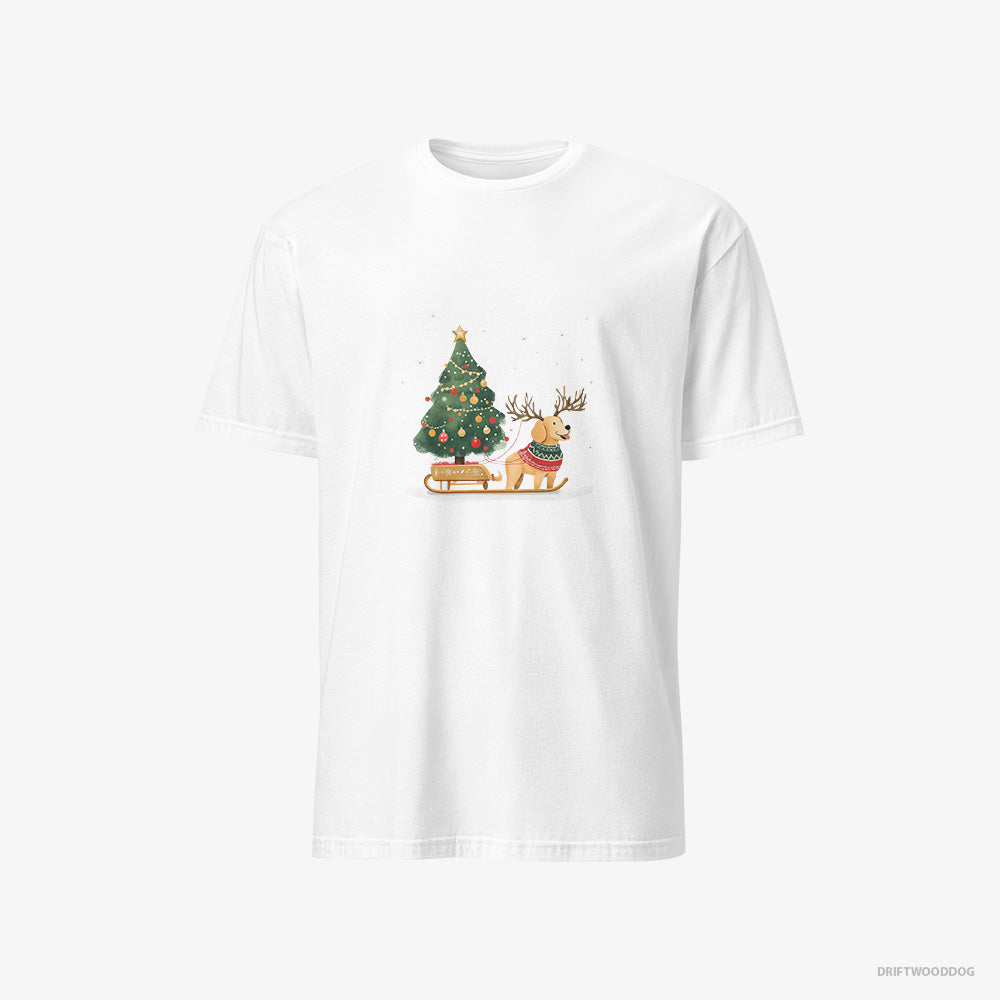 Golden Retriever T-Shirt – Men White T-Shirt Classic – Carrying a Tree on a Sled (on White Background)