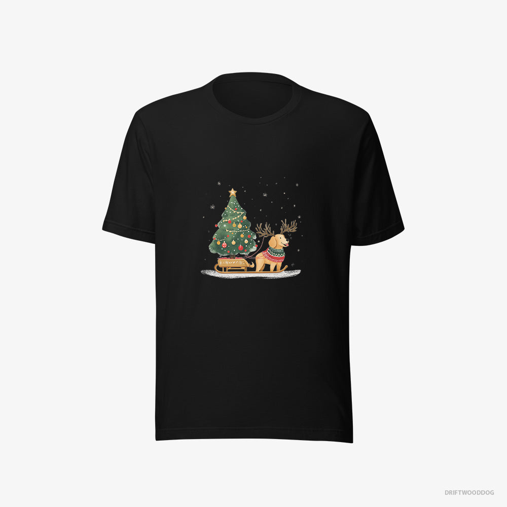 Golden Retriever T-Shirt – Men Black T-Shirt Eco-Friendly – Carrying a Tree on a Sled (on White Background)