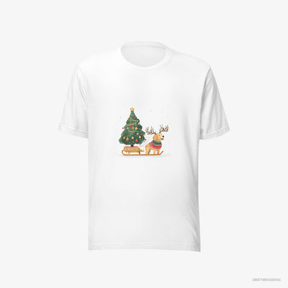 Golden Retriever T-Shirt – Men White T-Shirt Eco-Friendly – Carrying a Tree on a Sled (on White Background)