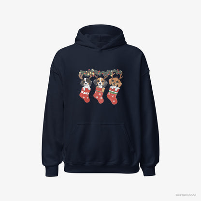 Beagle Puppies in Holiday Stockings Navy Hoodie