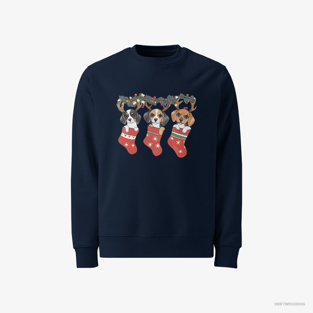 Little Beagle Puppies in Holiday Stockings – Men's Sweatshirt Navy – Classic