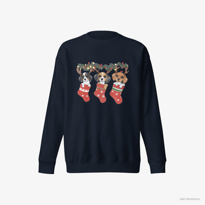 Beagle Puppies in Holiday Stockings Navy Sweatshirt