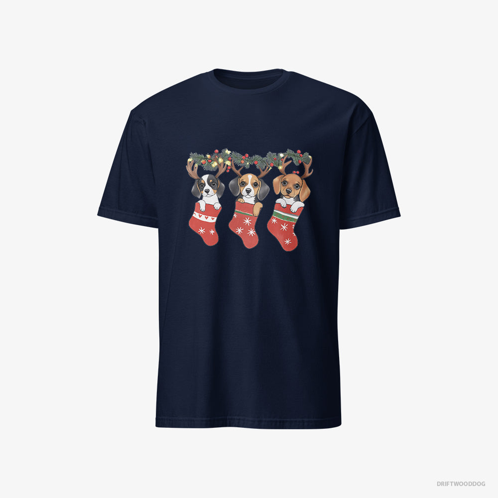 Little Beagle Puppies in Holiday Stockings – Men's T-Shirt Navy – Classic