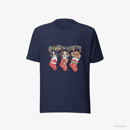 Beagle Puppies in Holiday Stockings Navy T-Shirt