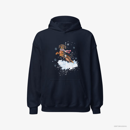 Dachshund Jumping from a Fluffy Cloud Navy Hoodie