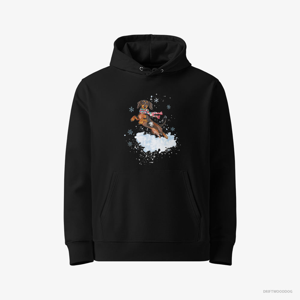 Dachshund Jumping from a Fluffy Cloud – Men's Hoodie Black Eco – Eco-Friendly