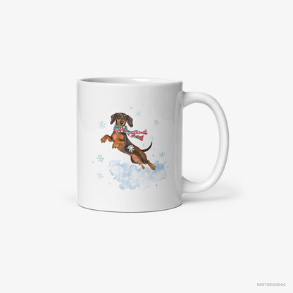 Dachshund Jumping from a Fluffy Cloud White Mug