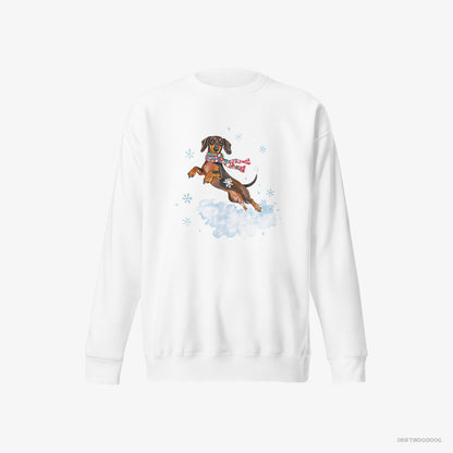 Dachshund Jumping from a Fluffy Cloud White Sweatshirt