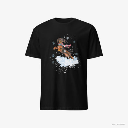 Dachshund Jumping from a Fluffy Cloud Black T-Shirt