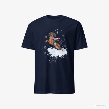 Dachshund T-Shirt – Men Navy T-Shirt Classic – Jumping from a Fluffy Cloud (on White Background)