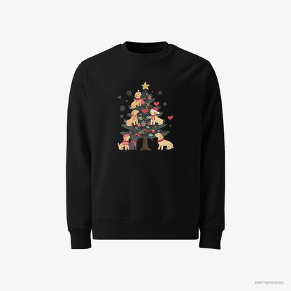 Golden Retriever Puppies Exploring Christmas Tree Black Sweatshirt