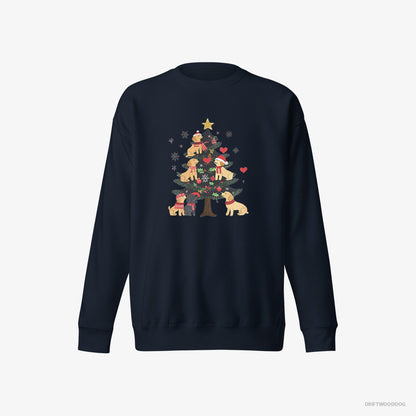 Golden Retriever Puppies Exploring Christmas Tree Navy Sweatshirt