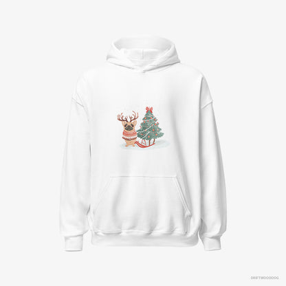 French Bulldog Hoodie – Men White Hoodie Classic – with a Christmas Tree (on White Background)